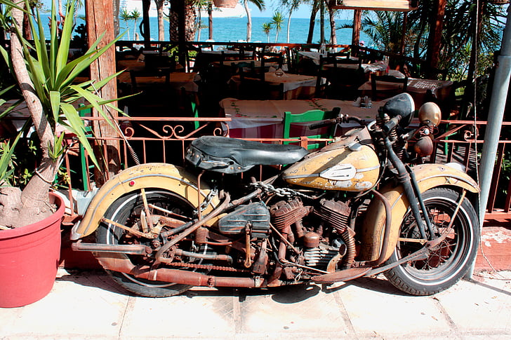 mootorratta, Harley davidson, Ajalooliselt, vana, Corfu, transport