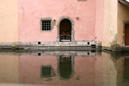 πόρτα, νερό, τοίχου, σπίτι, Αρχική σελίδα, κτίριο, Ποταμός