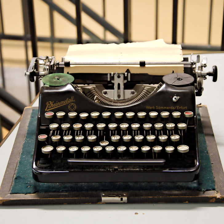 typewriter, old, historically, leave, keys, tap, museum