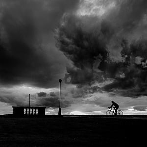 bicycle, silhouette, bike, black, man, people, activity