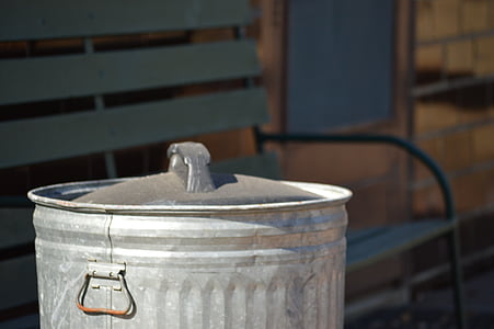 garbage can, bench, door, small town, town, trash, outdoor