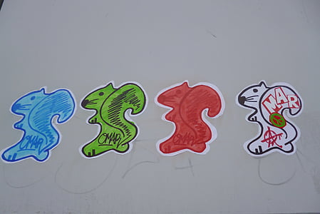graffiti, HuskMitNavn, kunst, væg, egern, farverige