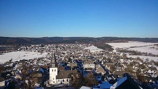 sauerland, mountains, mountain town, eversberg, winter, wintry, outlook
