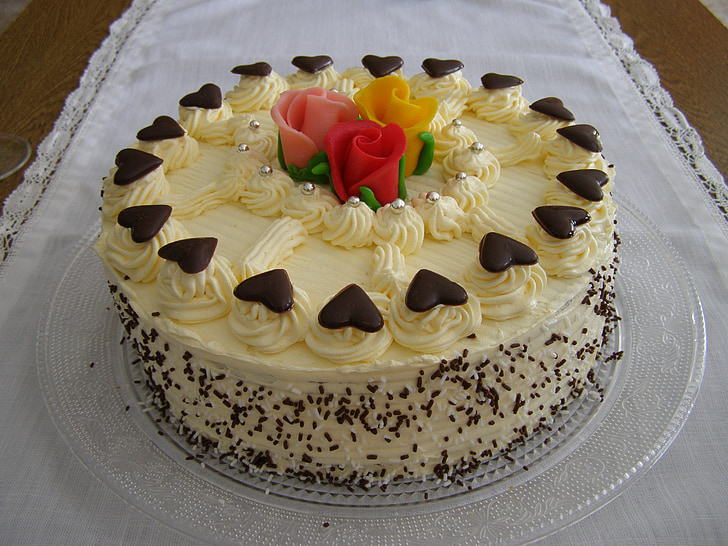 cake, birthday, sweet, hearts, vanilla
