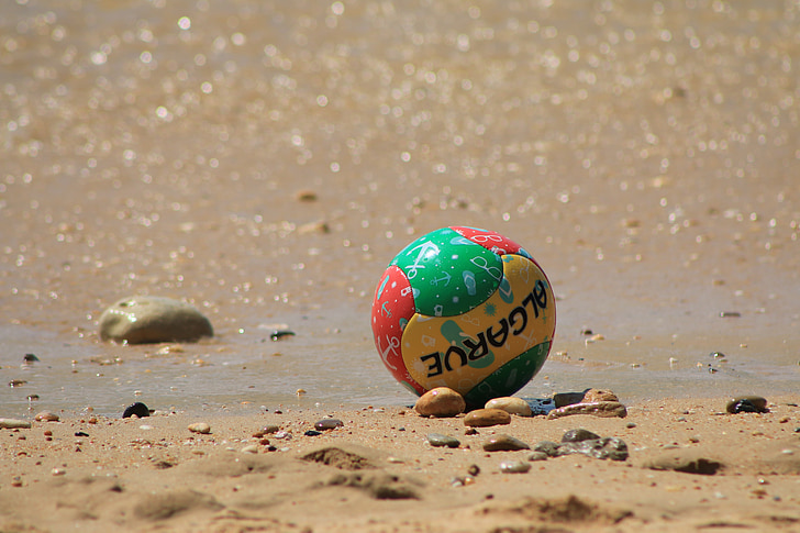 Algarve, bola de color, futbol platja, mar de Beira, vacances, l'estiu, platja