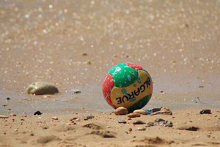 Algarve, kolorowe kulki, plażowa piłka nożna, Beira mar, wakacje, Latem, Plaża
