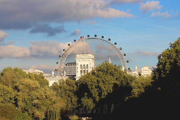 Londýn, oko, London eye, Anglicko, oblaky, Sky, stromy
