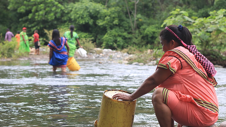fiume, Ngäbe-tromba, acqua, lavare i vestiti, lavoro, persone, natura