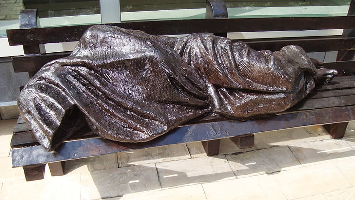 hjemløse, statue, byens gader