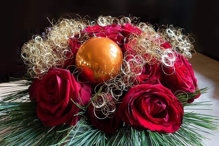 ruže, Vianoce, usporiadanie, Gold, červená, Vianočná ozdoba, šperky