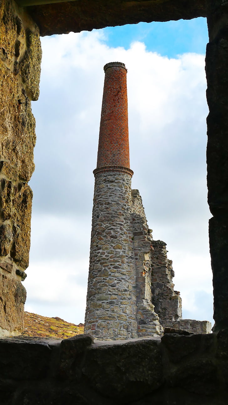 Baňa veža, Cornwall, Baňa, veža, komín, priemyselné, Spojené kráľovstvo