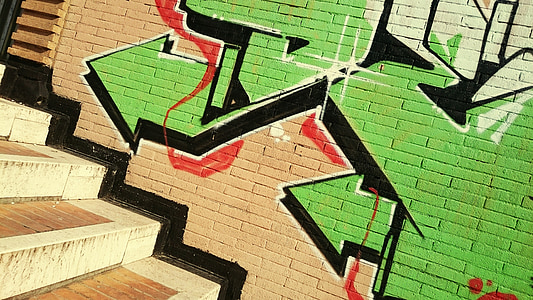 Graffiti, pared, aerosol, urbana, colorido, escaleras