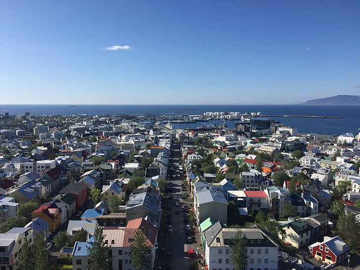 Reykjavík, Izland, hallgrimskirkja, utca-és városrészlet, építészet, város