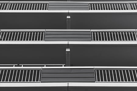 três, andares, Residencial, edifício, arquitetura, preto e branco, padrão
