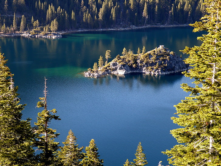 Lake, Tahoe, eiland, water, natuur, bomen, bos
