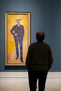 mannen, stående, framsidan, målning, personer, ensam, insidan