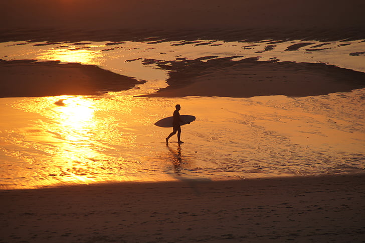 Playa, puesta de sol, poco a poco, Biscarrosse, Atlántico, Duna, Océano