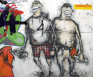 Graffiti, mural, arte, humano, extraño