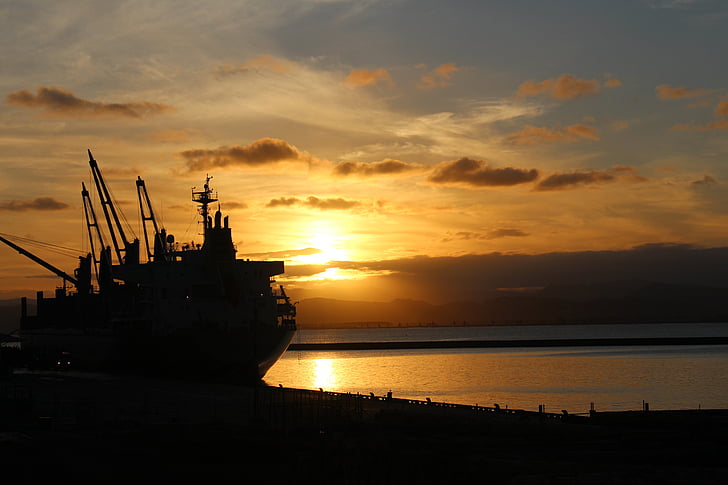 Gisborne, Nieuw-Zeeland, schip, zonsondergang, natuur, boot, poort