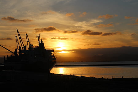 Gisborne, Új-Zéland, hajó, naplemente, természet, boot, Port
