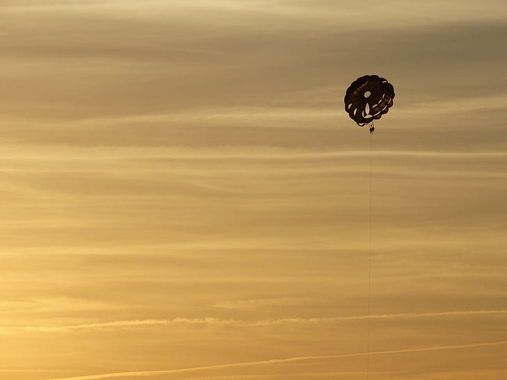 ibiza, paragliding, parachute, sunset, mid-air, cloud - sky, sky