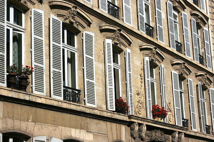 fachada, Windows, windows brancos, Paris, fachada do edifício, arquitetura