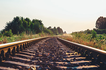 treinrails, spoorweg, spoorwegen, vervoer, rotsen, platteland, platteland