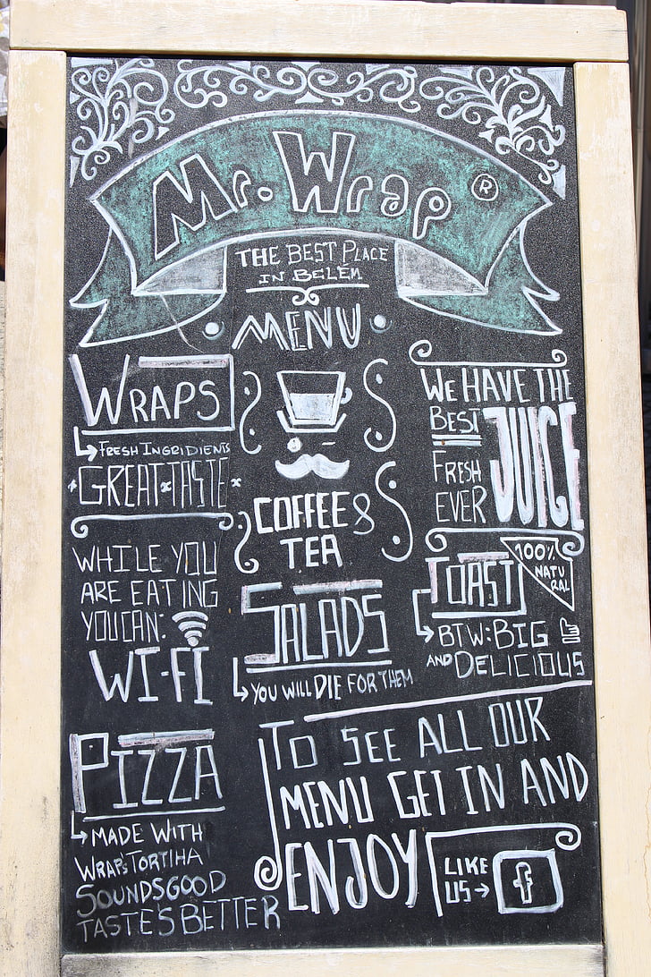 menu, schoolbord, Restaurant, Café, wrap, koffie, voedsel