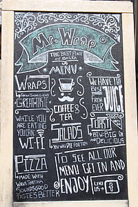 menu, chalkboard, restaurant, cafe, wrap, coffee, food