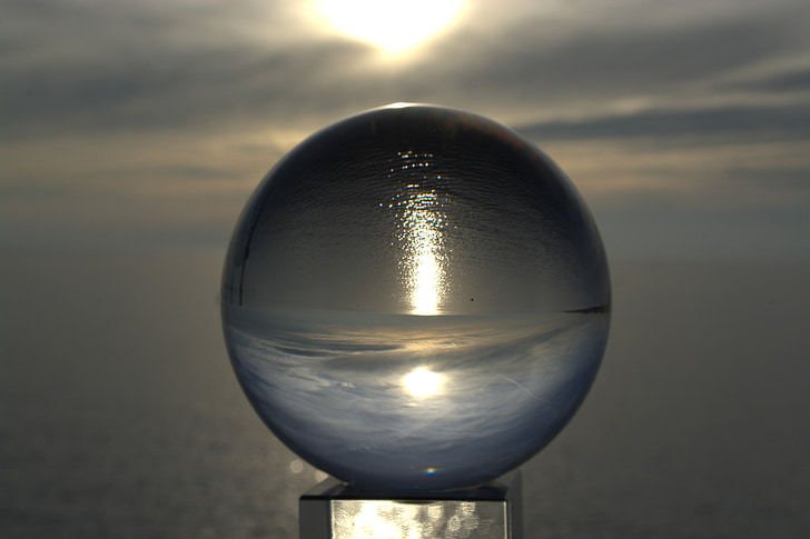 palla, Foto di palla, sfera di vetro, vetro, tramonto, mare del Nord, acqua