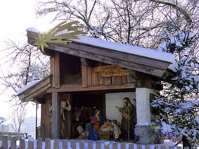 dorp Geboortekerk, wieg, cijfers, Uttendorf, Kerst, kerststal, religie