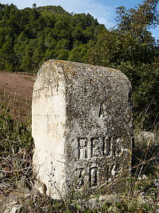 milestone, boundary stone, road, carved stone, indicator, signal, cemetery