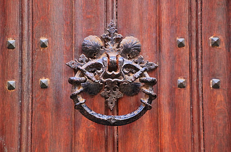 door, front door, house entrance, input, wood, metal fitting, grain