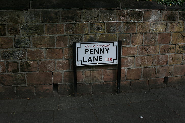 Penny lane, deska, podepsat, Liverpool, Beatles