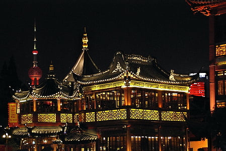 china, shanghai, old town, illumination, pearl of the orient