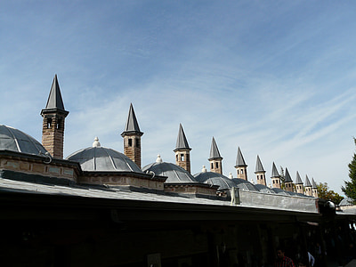 věž, střechy, mešita, Konya, mauzoleum, Mevlana, Jalal ad din rumi