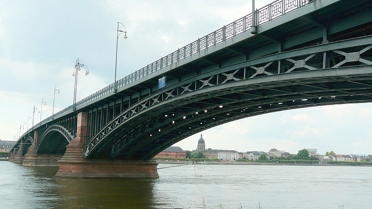 Bridge, Stålet bro, konstruktion, sträva efter, metallstänger, Rhen, Mainz