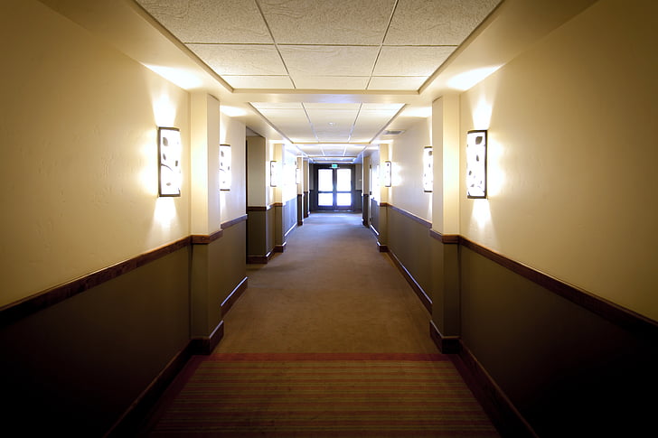 lorong, Hotel, di dalam ruangan, lampu, lampu dinding, koridor, tidak ada orang