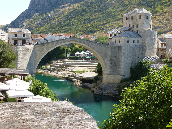 puente, Bosnia, montaña, piedra, paisaje, Río, vista