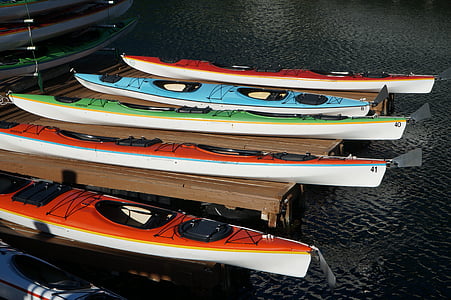 kayak, colors, sea, water, vacation, adventure, activity