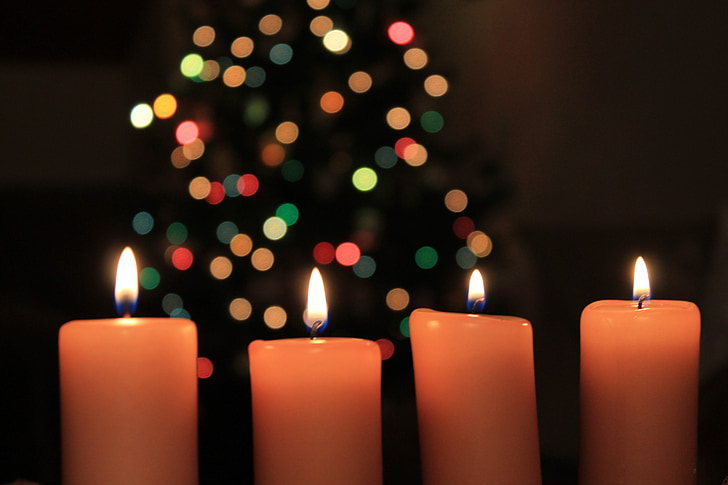Коледа, свещи, нощ, светлина, горяща свещ, пламък, восък