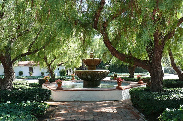 fountain, san diego, mission, tree, formal Garden, outdoors, park - Man Made Space