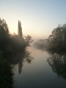 floden, naturen, morgon, landskap, vatten