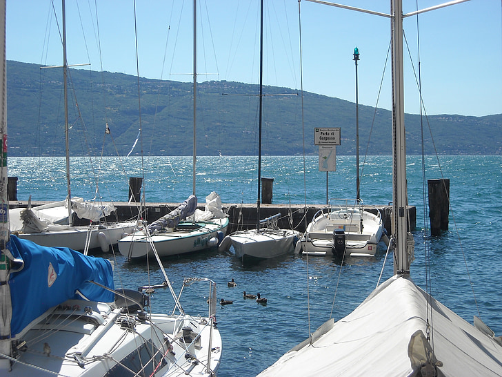 Italien, Garda, Holiday, båtar, hamn, Pier, segelbåtar