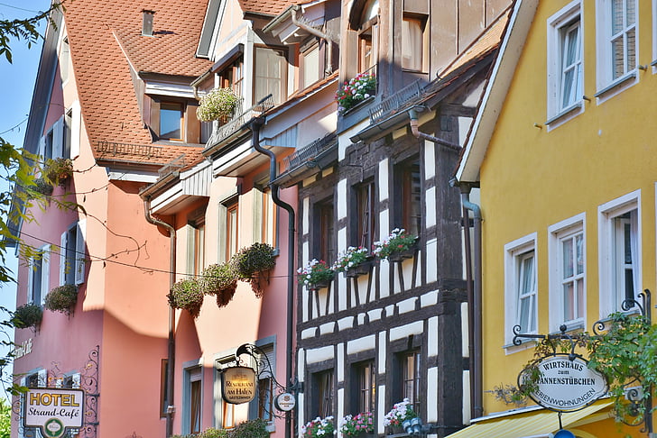 meersburg, lake constance, homes, facades, architecture, townhouses, city