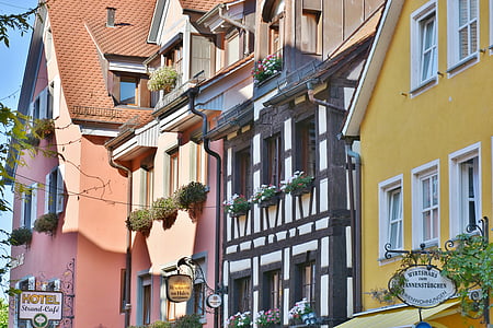 Meersburg, Konstanz Gölü, evleri, cepheler, mimari, Townhouses, Şehir