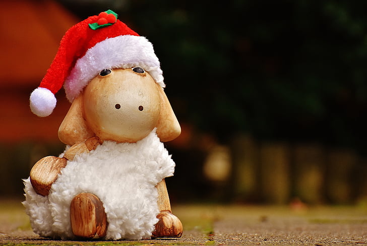 Natal, ovelhas, Deco, chapéu de Papai Noel, cerâmica, bonito, Figura