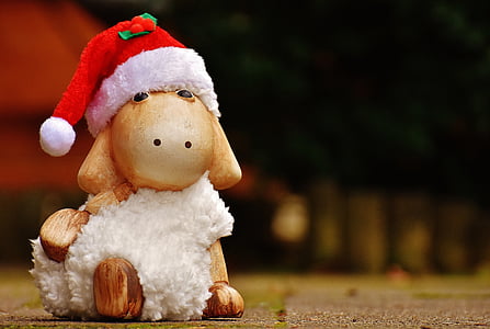 christmas, sheep, deco, santa hat, ceramic, cute, figure