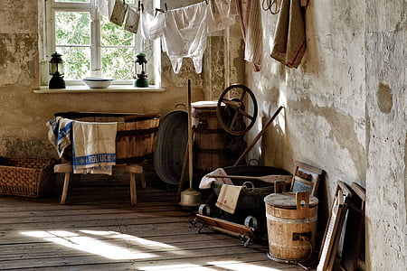 tvättrum, mervärdesskatt, brist, gamla, historiskt sett, Vintage, Klöden burg