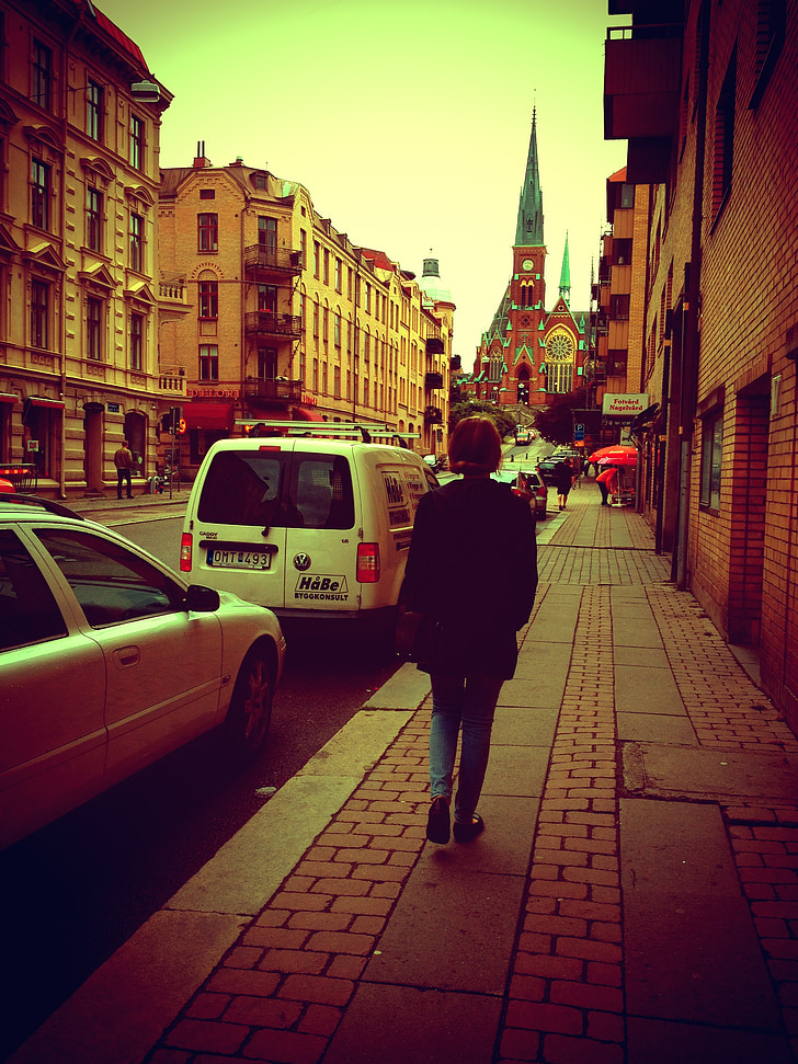 Göteborg, templom, Oscar fredrik, tank tetején, séta, Svédország, város
